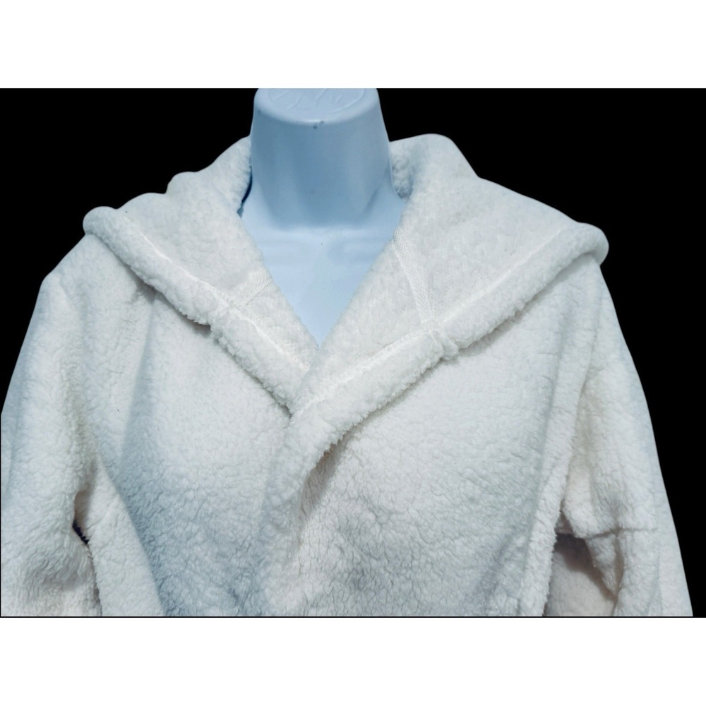 Pottery Barn Coziest Teddy Robe Small Ivory White Hooded Plush Fleece Belted - Picture 6 of 10